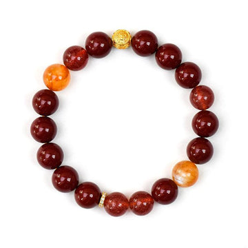 Natural Cinnabar, Purple Sand & Strawberry Quartz Beaded Bracelet - Triple Energy Healing Jewelry for Women