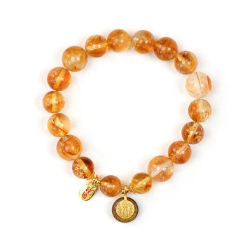 Natural Citrine Phantom & Yellow Hematoid Quartz Bracelet with Agarwood Beads - Gold Plated Spiritual Jewelry