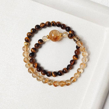 Golden Harmony Double-Wrap Bracelet | Genuine Citrine Tower & Tiger Eye Beaded Jewelry