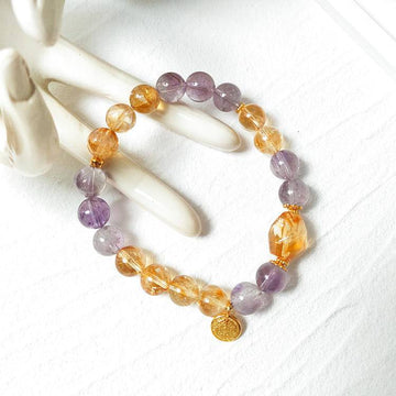 Natural Citrine Amethyst Healing Crystal Bracelet - Wealth God Talisman for Good Luck and Success