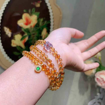 The Growth & Intuition Bracelet - Natural Citrine Phantom & Amethyst Crystal for Success and Clarity
