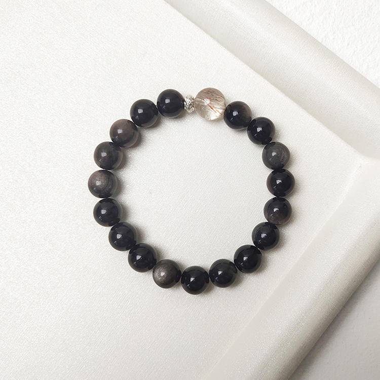 Natural Silver Obsidian and Black Gold Super 7 Bracelet - High Energy Healing Stone Jewelry for Grounding & Abundance