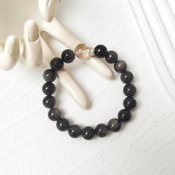 Natural Silver Obsidian and Black Gold Super 7 Bracelet - High Energy Healing Stone Jewelry for Grounding & Abundance