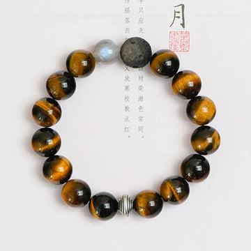 Natural Tiger Eye Silver Obsidian and Labradorite Bracelet - Triple Protection Healing Stone Jewelry for Men & Women