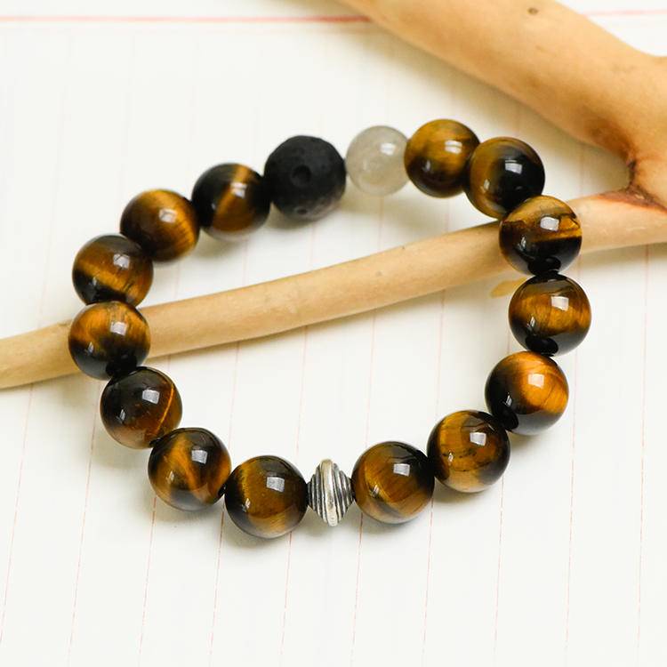 Natural Tiger Eye Silver Obsidian and Labradorite Bracelet - Triple Protection Healing Stone Jewelry for Men & Women