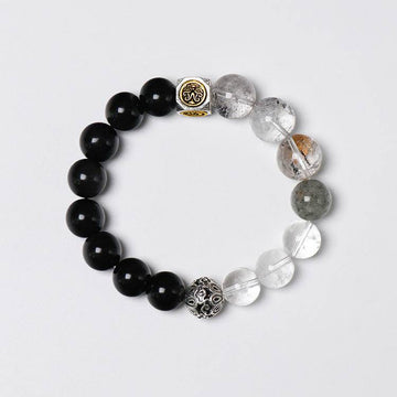 The Executive Power Bracelet - Natural Black Obsidian, Herkimer Quartz & Green Phantom for Success and Protection