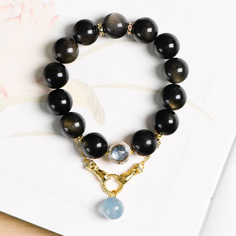 The Serene Guard Bracelet | Genuine Aquamarine and Golden Obsidian Protection Jewelry