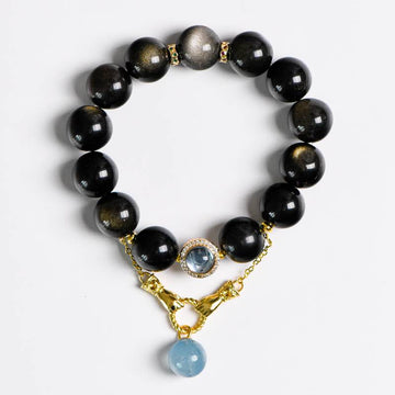The Serene Guard Bracelet | Genuine Aquamarine and Golden Obsidian Protection Jewelry